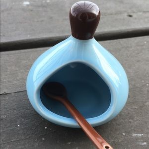 Small salt dish with spoon..cute ceramic